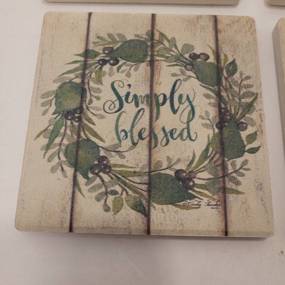 Ceramic Drink Coasters "Simply Blessed" Cork Square 4x4 Set Of 5 - Picture 2 of 11